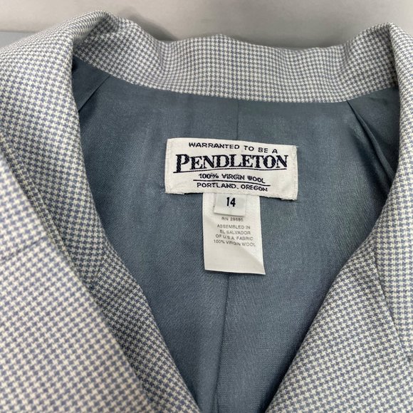 Pendleton Coat Blazer Wool Houndstooth Old Money Pockets Blue White Womens 14 - Picture 7 of 11